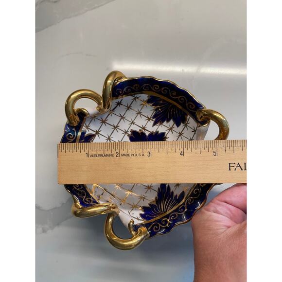 Vintage Blue White and Gold Porcelain China Floral Candy Dish - Picture 7 of 9